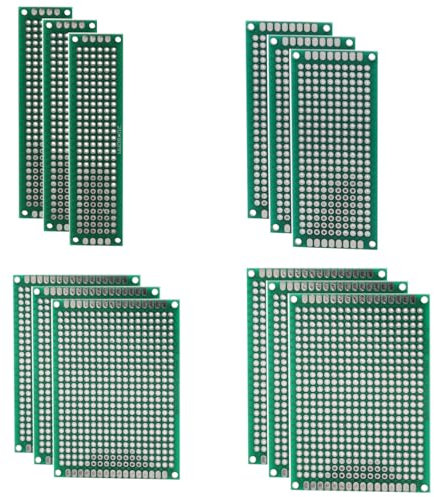 Heevhas Universalplatine doppelseitige Leiterplatten Universelle Leiterplatte Lochrasterplatine Lochrasterplatte PCB 2x8 3x7 4x6 5x7cm Prototyp Kits PCB Board (Jede Größe 3 Stück, insgesamt 12 Stück)