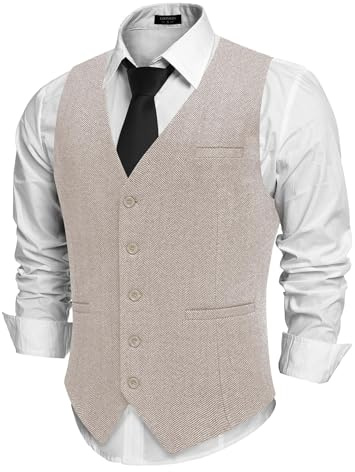 COOFANDY Classique Gilet de Couleur Unie pour Gilet de Soiree Formelle pour Hommes Beige L