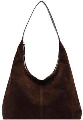HiTotes Suede Tote Bag for Women Large Slouch Hobo Bags Brown Suede Purse Crescent Shoulder Work Tote Handbag