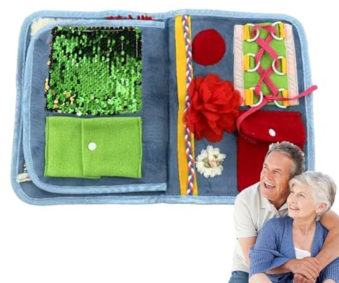 Couverture Fidget pour la démence – Couverture sensorielle pour la maladie d'Alzheimer pour adultes, coussin d'activité confort pour la démence | livre thérapeutique, couverture sensorielle pour