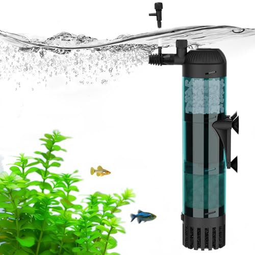 AQQA Fish Tank Filter, 600L/h Strong Flow Aquarium Filter, 8W Silent Fish Tank Filter Pump with 3-Stage Filtration for Tanks up to 200L