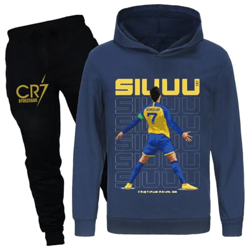 Kinder Trainingsanzüge Hoodie Joggers Hosen 2-teilige Jungen Mädchen Casual Football Print Kleidung Sweatshirt Sets 4-13 Jahre Trainingsanzug Outfits (DE/NL/SE/PL, Numerisch, 160, Regular, Navy)