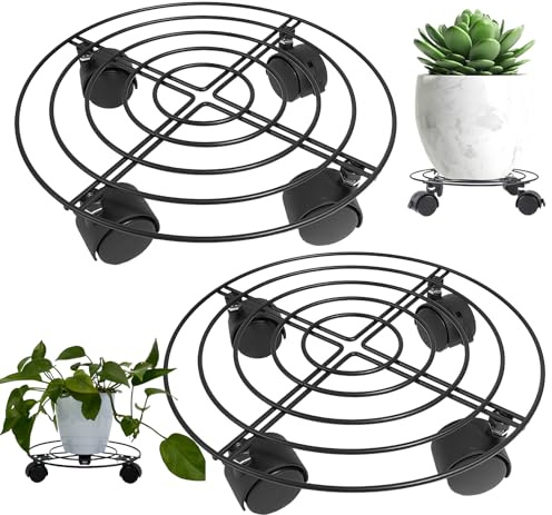 Plataforma con Ruedas, 2 Piezas Base con Ruedas para Macetas y Soporte Resistente para Plantas, Soporte para Macetas de 32cm, Carrito Móvil para Jardín, Soporte para Plantas Interior y Exterior