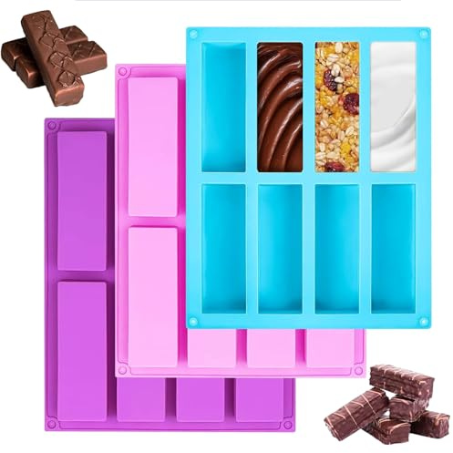 TRLREQ Molde de silicona para barra de granola, 8 cavidades rectangulares, barras de cereales de chocolate y energía, molde de caramelo de proteínas