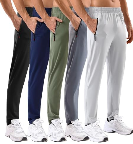 MSGD 5 Pack Men's Sweatpants with Zipper Pockets Stretch Lightweight Athletic Track Activewear Pants for Men Joggers Running Workout Gym,M