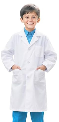 Blouse Blanche Enfant, Blouse Blanche Coton Chimie,Blouses de Médecin Médical avec Poche Garçons Filles Étudiants Jeux de Rôle Expériences Laboratoire Scientifiques Peinture Halloween 3-12 années