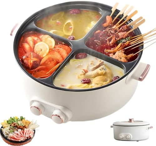 Pentola multifunzione a quattro scomparti, capacità di 6 litri, pentola calda integrata per uso domestico, piccolo cuocitore elettrico con divisorio per feste a casa.