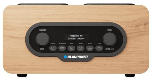 Blaupunkt DR10CR Radio Portable DAB+ FM, Bluetooth 5.3, Lecteur USB/microSD, Écran LCD, Double Alarme, Batterie 1800 mAh, Boîtier Bois, Télécommande, Sortie Casque