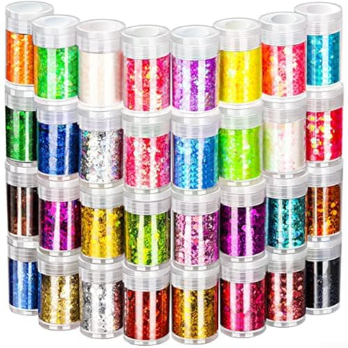 Glitterset, 32-färgs fint glitterpulver för gör-det-själv-hantverk och konstprojekt i harts mångsidig användning för ansikte makeup festival fest nageldekorationer barn och vuxna
