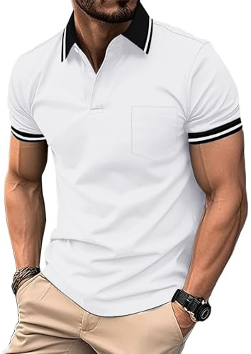 ZITY Mens Polo Shirts Short Sleeve Golf Polo Shirts for Men Adult Outdoor Breathable T Shirt Work Tops Sports Tennis Tee Shirts White L
