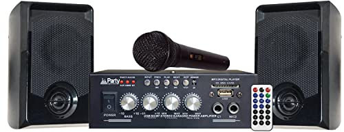 Party Light & Sound - PARTY-KA100 Karaoke-Set mit 1 Verstärker (2x50W), 1 Mikrofon und 2 Lautsprechern (2x50W) - USB, Bluetooth und SD - Schwarz