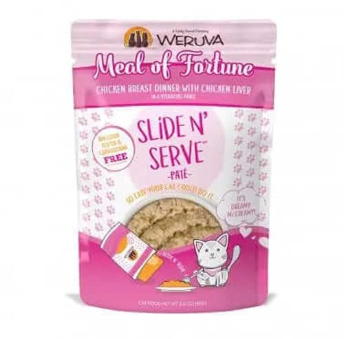 Weruva Wet Cat Food, Meal of Fortune Chicken with Chicken Liver Pate, 2.8oz Slide N Serve Pouch, Pack of 12