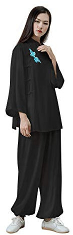 KSUA Damen Kung Fu Uniform Tai Chi Anzug Baumwolle Kampfsportanzug Zen Meditation (Schwarz, EU M)