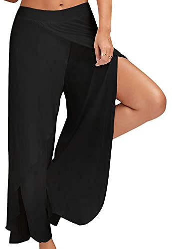 Bebling Pantalones de harén para Mujeres Pantalón de chándal con Abertura Lateral Hippie Yoga Pantalones de Playa Negros, pequeños