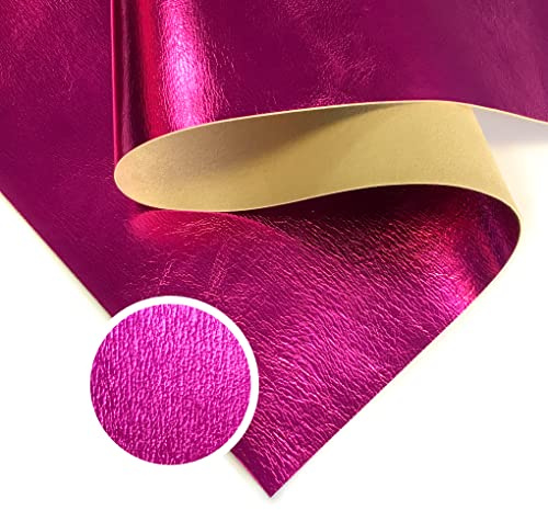 Real Bright Pink Metallic Lambskin: Genuine Shiny Leather Material for Sewing, Crafting and Jewelry Making (Fuchsia, 12x12In/ 30x30cm)