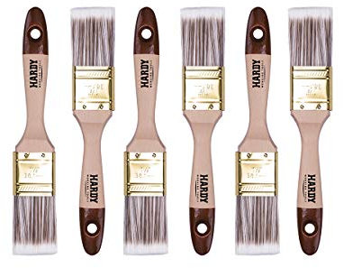 Hardy Working Tools 6 STK. Flachpinsel-Set 35 mm Serie 45, Synthetik Lasurpinsel, Flachpinsel mit Naturholzgriff, Lackierpinsel mit Stahlzwinge