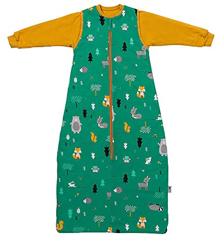 schlummersack Kinder Bio Schlafsack Baby ganzjährig 130 cm Waldtiere | Ganzjahresschlafsack Baby mit Ärmel abnehmbar 2.5 Tog Baby Schlafsack ganzjährig | Ganzjahres Schlafsack Baby