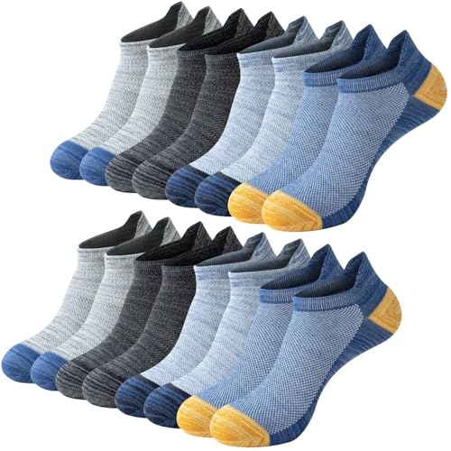 Eono Calcetines Tobilleros Hombre Mujer 8 Pares, Acolchados Calcetines Hombre Cortos Transpirables de Algodon, Multicolor, 43-46