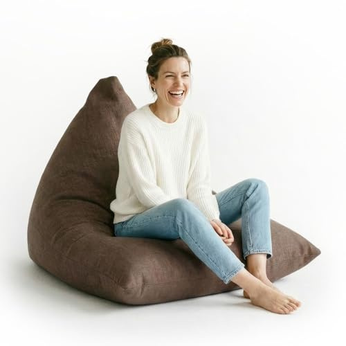 Lumaland Sittsäck och golvkudde | XXL triangelformad Beanbag | 150 x 100 x 100 cm och 370 l volym | tvättbart och robust överdrag | fåtölj och soffa | spelsittdyna [brun]