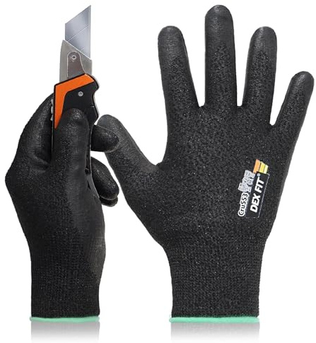 DEX FIT Level 5 Cut Resistant Gloves Cru553 Prime, 3D-Comfort Stretchy Fit, Power Grip, Professional Grade, Thin, Touch-Screen Compatible, Durable, Machine Washable, Touchscreen; Black XL 1 Pair