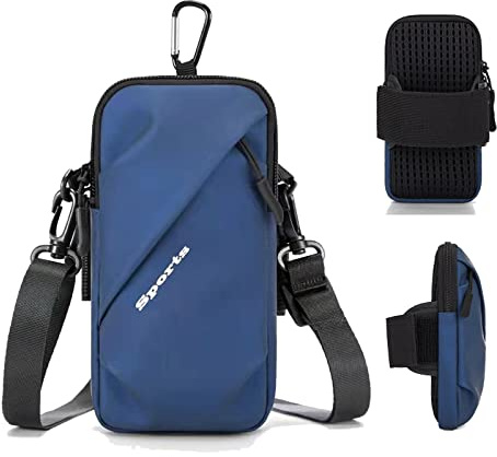 Phone Holder Arm Bands, Small Crossbody Shoulder Holsters Bag with Arm Band, Fits iPhone and All Cell Phones, Use for Running, Walking, Hiking & Biking (Plus Size,Blue)