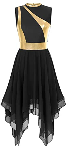Nyeemya Vestido de Danza Ballet Sin Manga para Mujer Brillante Vestido de Baile Latino Contemporánea Vestido de Danza Lirica Asimétrico Traje de Bailarina Fiesta B Negro M