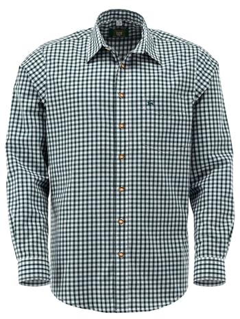 OS Trachten Herren Hemd Langarm Trachtenhemd mit Liegekragen Panxeta, Größe:45/46, Farbe:dunkelgrün