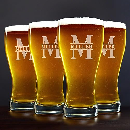 Custom Pilsner Beer Glasses Set of 4 - Oakmont Engraved Beer Pint Glass, IPA Beer Glass