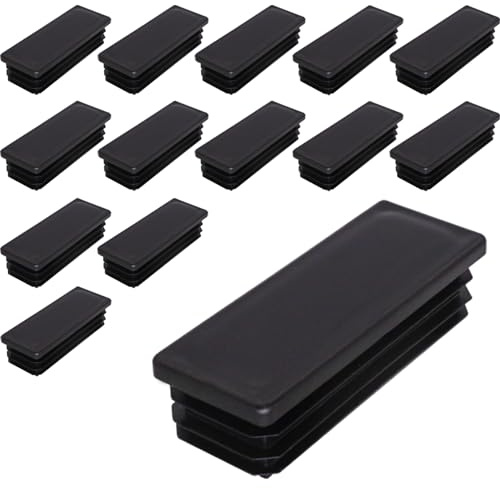 SKIR'CO (14 unidades) Tapones rectangulares de plástico 30 x 80 mm, tapas de tubo mate, insertos de tubo rectangulares, tapones para postes de valla, color negro RAL 9005