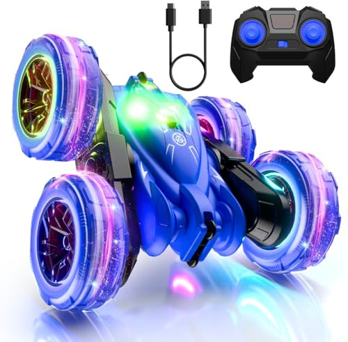MaxTronic RC Stunt Car With LED Light, Upgraded Direct Charge Remote Control Cars 2 Sided 360 Rotation 4WD, 2.4Ghz Multiplayer Indoor Outdoor Fun, Toy Gifts for Boys Girls Kids Age 3-12