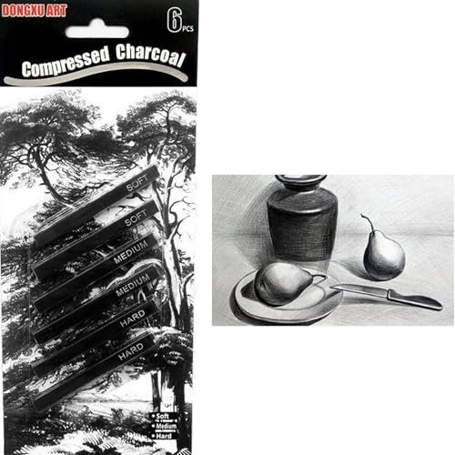 Lot de 6 bâtons de charbon de bois carrés comprimés noirs pour croquis, fournitures artistiques, outils de dessin pour bricolage, dessin, ombrage, débutants et artistes