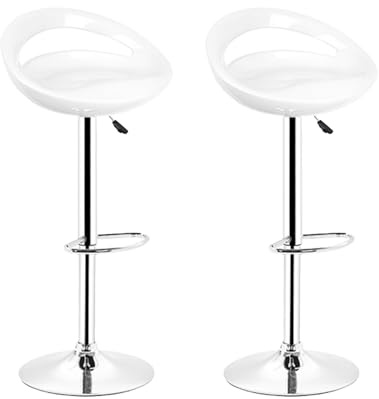 XUANYU Set di 2 Sgabelli da Bar, Seduta in plastica ABS, Sedia da Bar Alta con Supporto Lombare e Poggiapiedi, Sgabelli da Cucina con Altezza Regolabile 81-101 cm, Seduta 43×43×26 cm (Bianco)