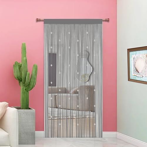 Taiyuhomes Rideau Fil Rideau De Porte en Perles Rideau Anti Mouches pour Porte Exterieur Moustiquaire Rideaux Exterieur Cloison De Séparation De Pièces (Gris, 90x245cm(35x96))