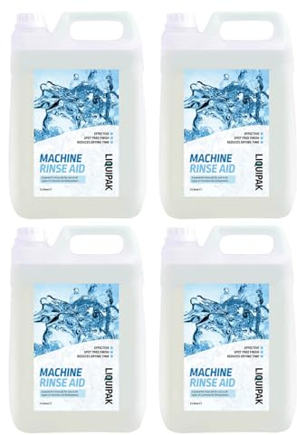 Liquipak Rinse Aid 4x5L – Automatic Dishwasher & Glasswasher Rinse Aid. Prevents spots, streaks & smears on dishes, glassware & cutlery. Bulk pack for commercial kitchens.