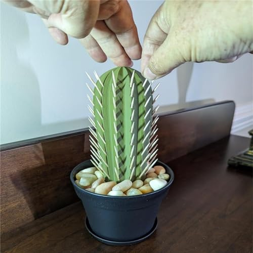 Porte-cure-dents en forme de cactus, distributeur de cure-dents en forme de cactus imprimé 3D, distributeur de cure-dents décoratif, peut contenir 117 cure-dents ronds (vert clair)