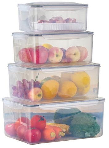 MueJah Lebensmittelbehälter-Set in 4 Größen mit Deckel, verschließbaren Seiten und Griff, 4,5 l/7 l/10,5 l/14,5 l, luftdichte Küchenorganizer, Lebensmittelaufbewahrungsboxen