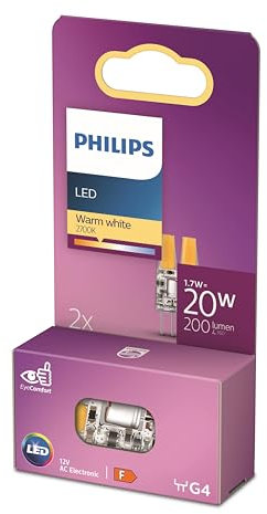 Philips LED ampoule standard, équivalent halogene 20W, culot G4, éclairage blanc chaud 2700K, 2 pack, nouvelle génération