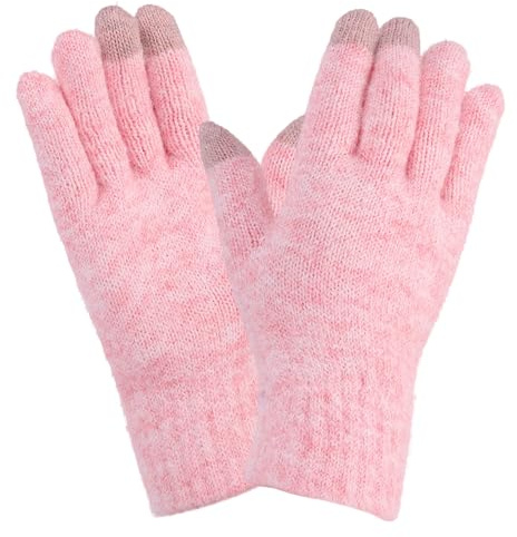 PATIKIL 8.7 x 3.5 Touchscreen Winter Gloves, 1 Pair Unisex Knit Gloves Touch Screen Texting Gloves Driving Warm Gloves in Common Size for Men Women, Light Pink