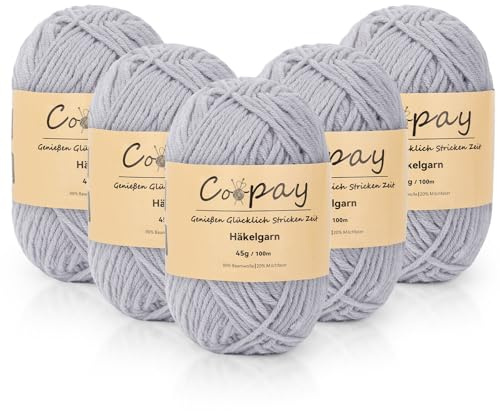 Coopay Laine pour crochet, 225 g (5 x 45 g) de fil doux, 5 pelotes Faiding pour tricot, laine bébé pour débutants, super douce pour projets de crochet et de tricot