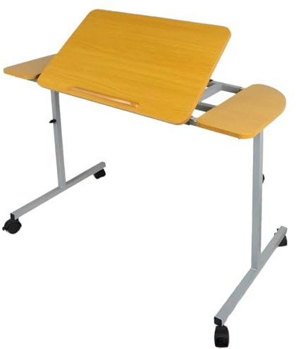 Eazy Extra-Wide Overbed Table with Wheels – Height Adjustable Bedside Table with Tilting Top, Removable Side Trays & Lockable Castors – Medical Tray Table for Bed, Chair, Elderly & Recovery Use
