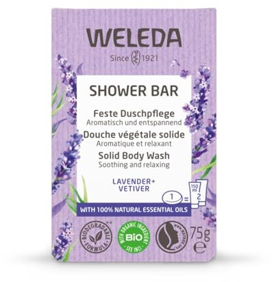 WELEDA – Gel Douche Solide Relaxant à la Lavande et Vétiver Bio, Texture Douce et Onctueuse (75g) - Le Lot De 3