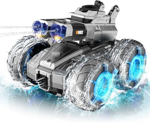 ZHYLLO 3-in-1 Remote Control Car RC Boat & Water Gun Amphibious Remote Control Car 4WD All-Terrain RC Cars Gesture Sensing Rc Stunt Car RC Trucks Toys Birthday Gifts for 8 9 10 11 12 Year Old Boys