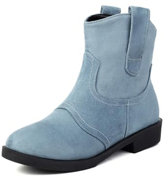 PAIDAXING Botines de gamuza sintética para mujer, tacón bajo, botines de moda, holgados, vaqueros, cómodos, casuales, para otoño e invierno, zapatos elegantes, Blue, 37 EU