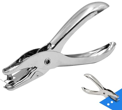 ZenithQuest Single Hole Punch Pliers, 6mm Hole Diameter, Silver Stainless Steel Handheld Puncher, 8-Sheet Capacity for Office, School, Home & DIY Craft Projects