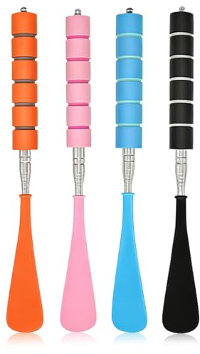 ZHUOmengyun 4 Pcs Telescopic Long Handled Shoe Horn, 11-27.5in/28-70cm Extendable Metal Shoehorn with Smooth Edge Portable Travel Shoe Horn for Men Women Teens Seniors & Pregnancy Colorful
