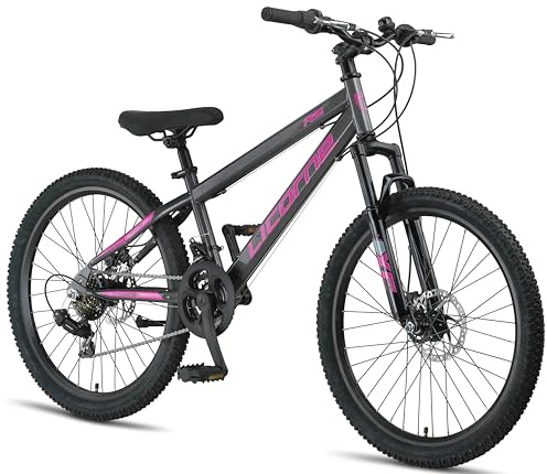 Licorne Bike Thunder Premium Mountain Bike in 20, 24, 26, 27,5 e 29 pollici, per ragazze, ragazzi, uomini e donne, freno a disco (antracite/rosa, 24 pollici)