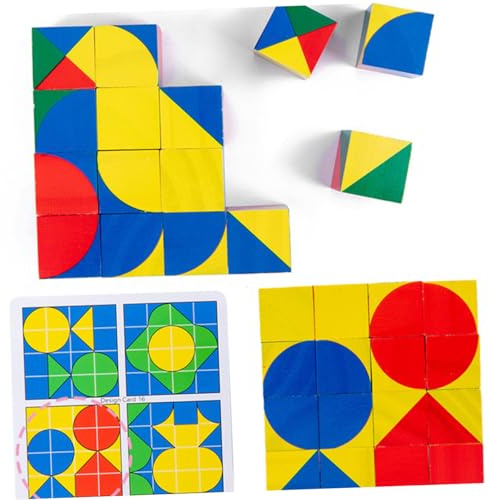 Toyvian Boîte de Jeu de Construction en Bois 3D – Cube Puzzle Spatial 16 Blocs, 13 Cartes Défi et 10 Cartes Design – Puzzle Éducatif de Réflexion pour Garçon et Filles, Jeu D’éveil