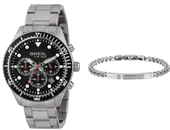 Breil, Christmas Box, Kit Regalo con Cronografo Uomo Sail, Quadrante Nero e Dettagli Rossi, e Bracciale Uomo Groovy in Acciaio Lucido Silver, Idea Regalo Uomo, Confezione Inclusa