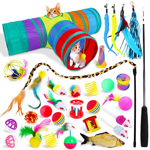 HEPAZ 30 Pièces Jouet pour Chat, Tuyau Pliable à 3 Voies,Interactif Jouet Chat Jouet et Kitty avec Plumes,pour Chatons,Chiots