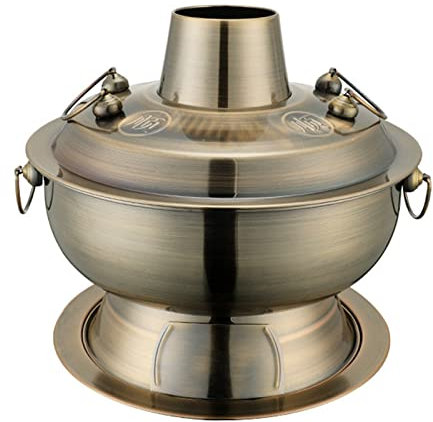 Vintage Rame Pentola Shabu Padella, Commestibile Acciaio Inossidabile Carbone Pentola Shabu Fornello Cinese Tradizionale Pentola Per Stufato Pentola Pentole Per Casa Cucina Ristorante,Bronzo,36cm